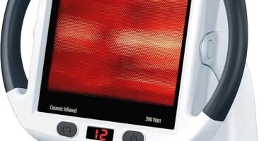 Lámpara de infrarrojos plana Beurer blanca encendida