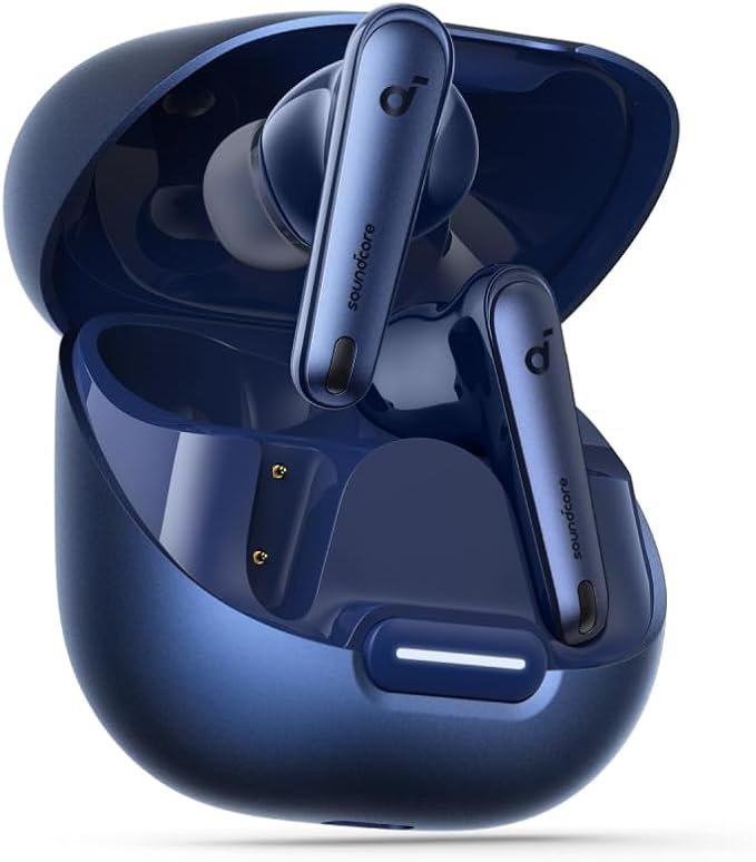 uriculares inalámbricos Soundcore Liberty 4 NC color negro con estuche abierto.