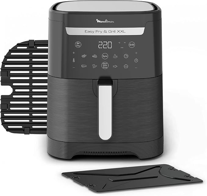 Freidora de aire Moulinex Easy Fry XXL cocinando pollo y patatas