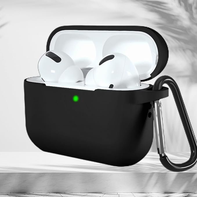 Funda de silicona negra para AirPods Pro con mosquetón.