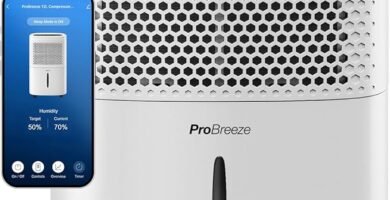 Deshumidificador Pro Breeze blanco con panel LED y app móvil