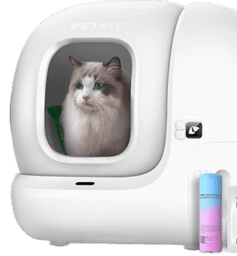 Gato entrando en el arenero autolimpiable PETKIT Pura MAX 2 blanco.