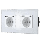 nchufe doble de pared marca BSEED con acabado en cristal blanco y puertos de carga USB