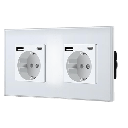 nchufe doble de pared marca BSEED con acabado en cristal blanco y puertos de carga USB