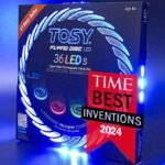 Disco volador TOSY brillando en la oscuridad con luces de colores