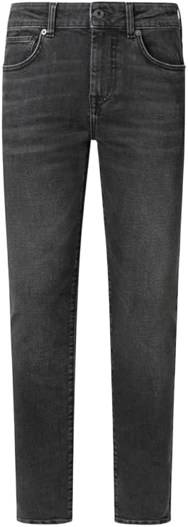 Hombre vistiendo vaqueros Pepe Jeans modelo Finsbury color azul denim con zapatillas blancas.